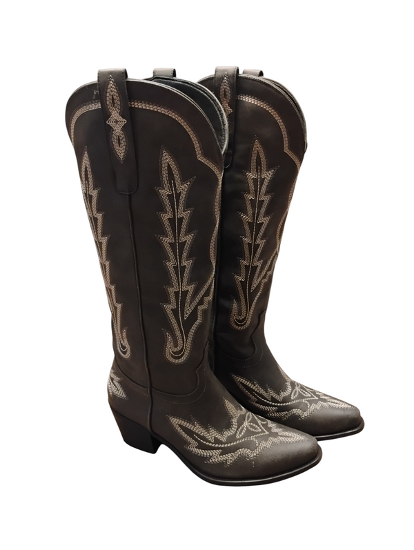 10646 - Womens Gray Faux Leather Western Boots Size 7