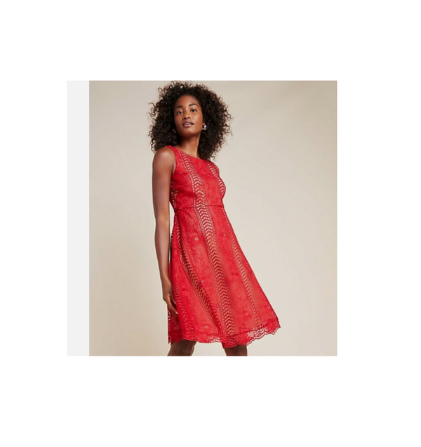 Anthropologie "Georgia" Red Lace Fit & Flare Mini Dress Size 4