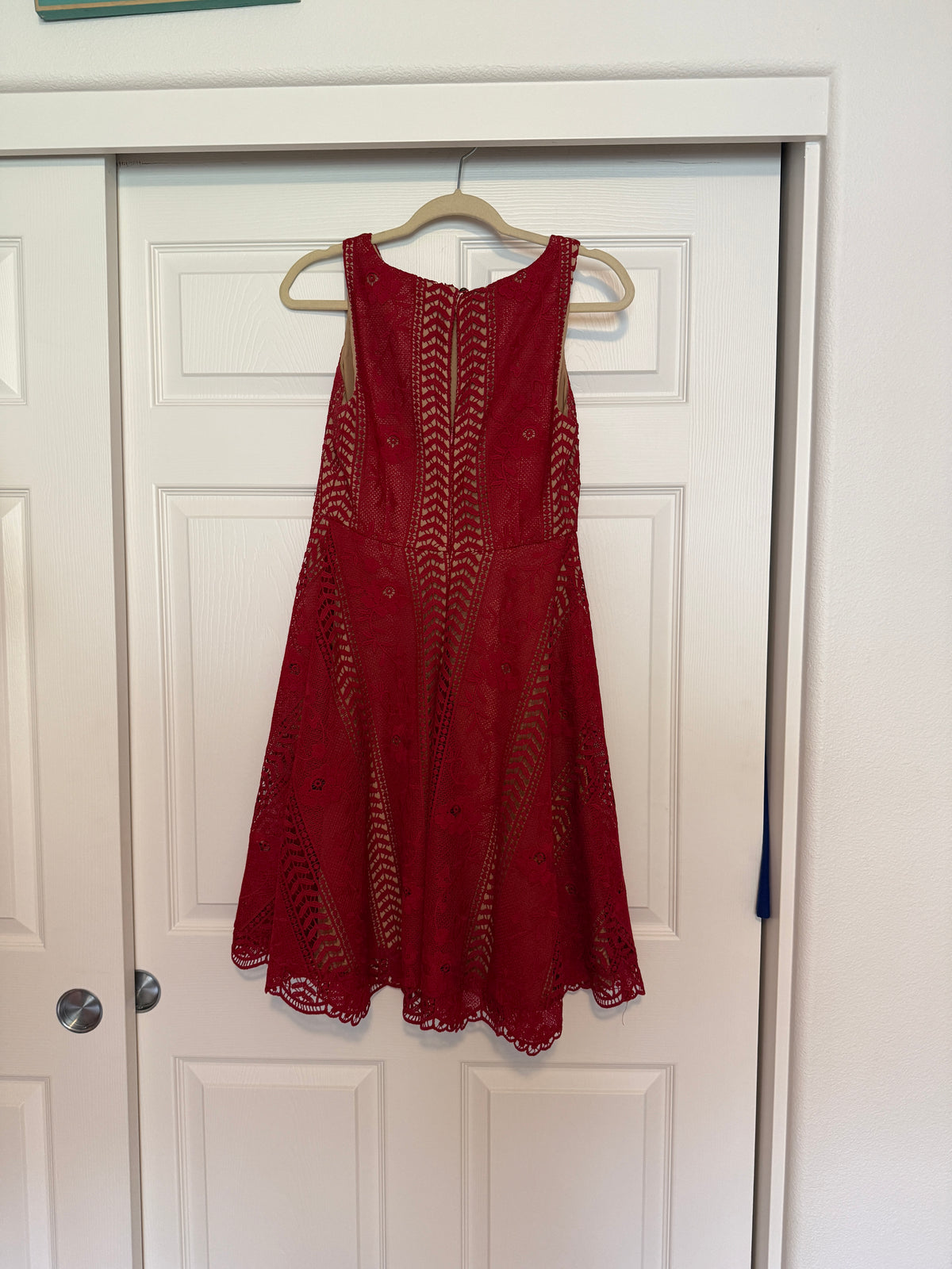 Anthropologie "Georgia" Red Lace Fit & Flare Mini Dress Size 4