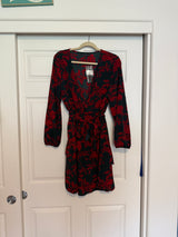 NWT Uguest Black & Red Floral Faux-Wrap Long Sleeve Mini-Dress