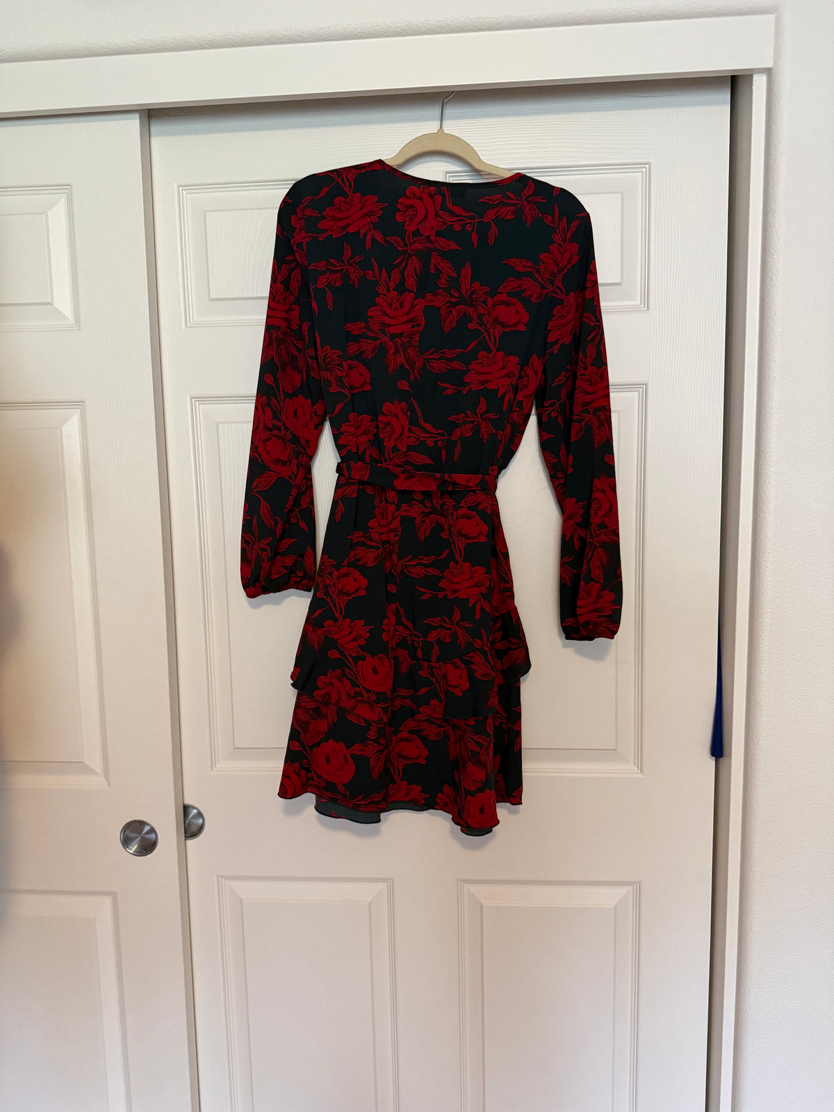 NWT Uguest Black & Red Floral Faux-Wrap Long Sleeve Mini-Dress