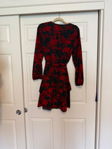 NWT Uguest Black & Red Floral Faux-Wrap Long Sleeve Mini-Dress