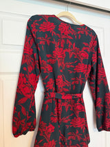 NWT Uguest Black & Red Floral Faux-Wrap Long Sleeve Mini-Dress