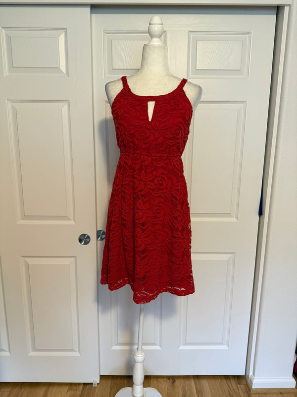 Ann Taylor Loft Red Keyhole Sleeveless Lace Mini Dress