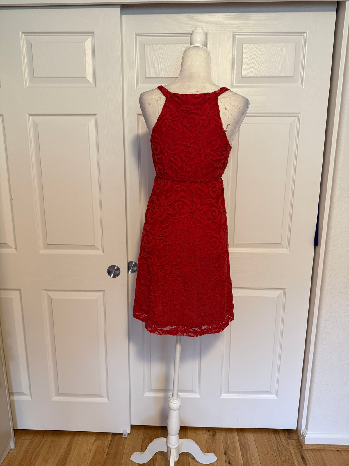 Ann Taylor Loft Red Keyhole Sleeveless Lace Mini Dress