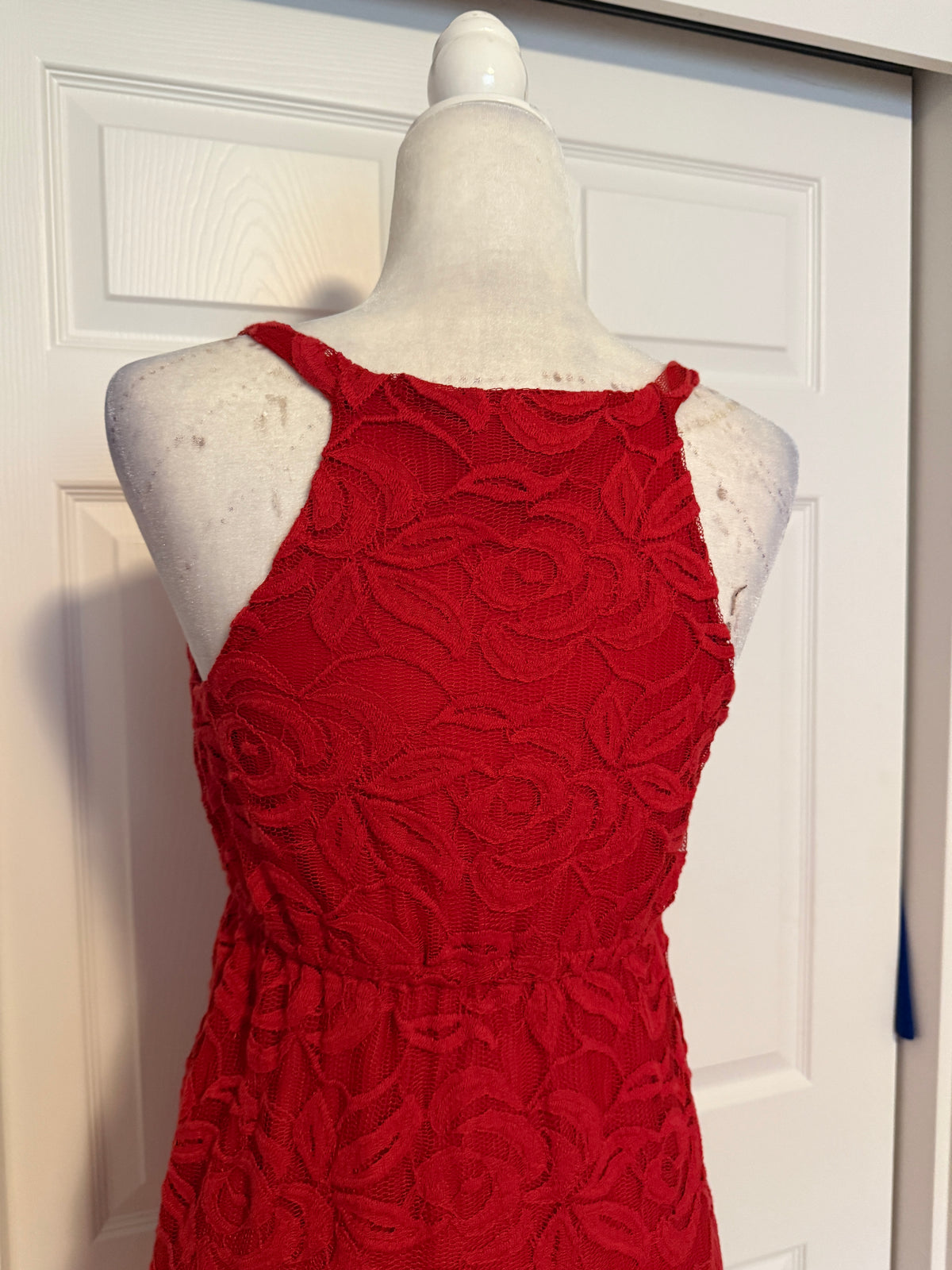 Ann Taylor Loft Red Keyhole Sleeveless Lace Mini Dress
