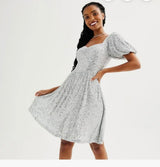 Junior's SO Sequin Puff Sleeve Dress - Silver