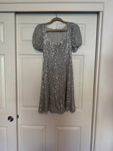 Junior's SO Sequin Puff Sleeve Dress - Silver