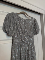 Junior's SO Sequin Puff Sleeve Dress - Silver