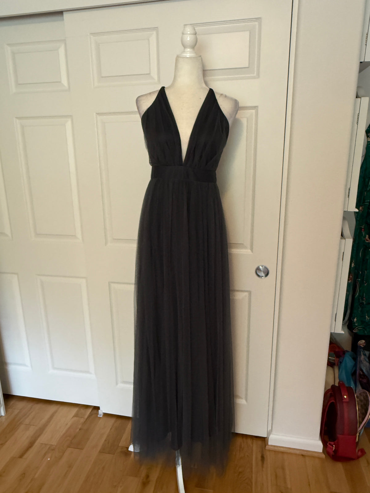Luxxel Selena Tulle Maxi Dress in Charcoal Gray