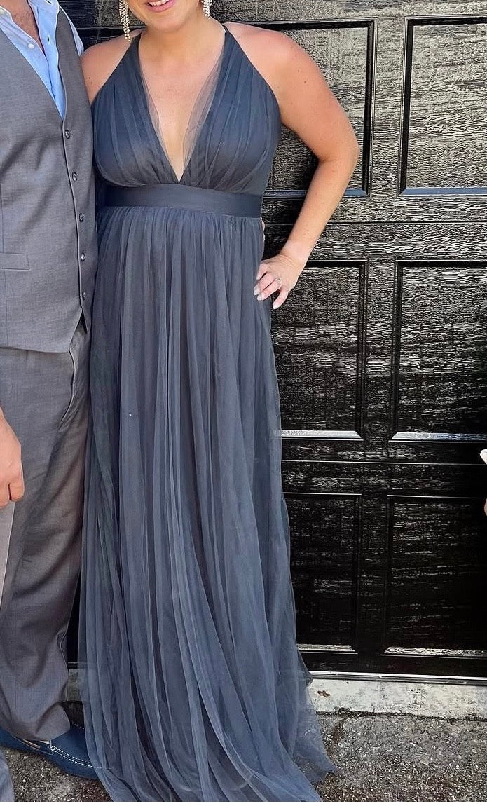 Luxxel Selena Tulle Maxi Dress in Charcoal Gray