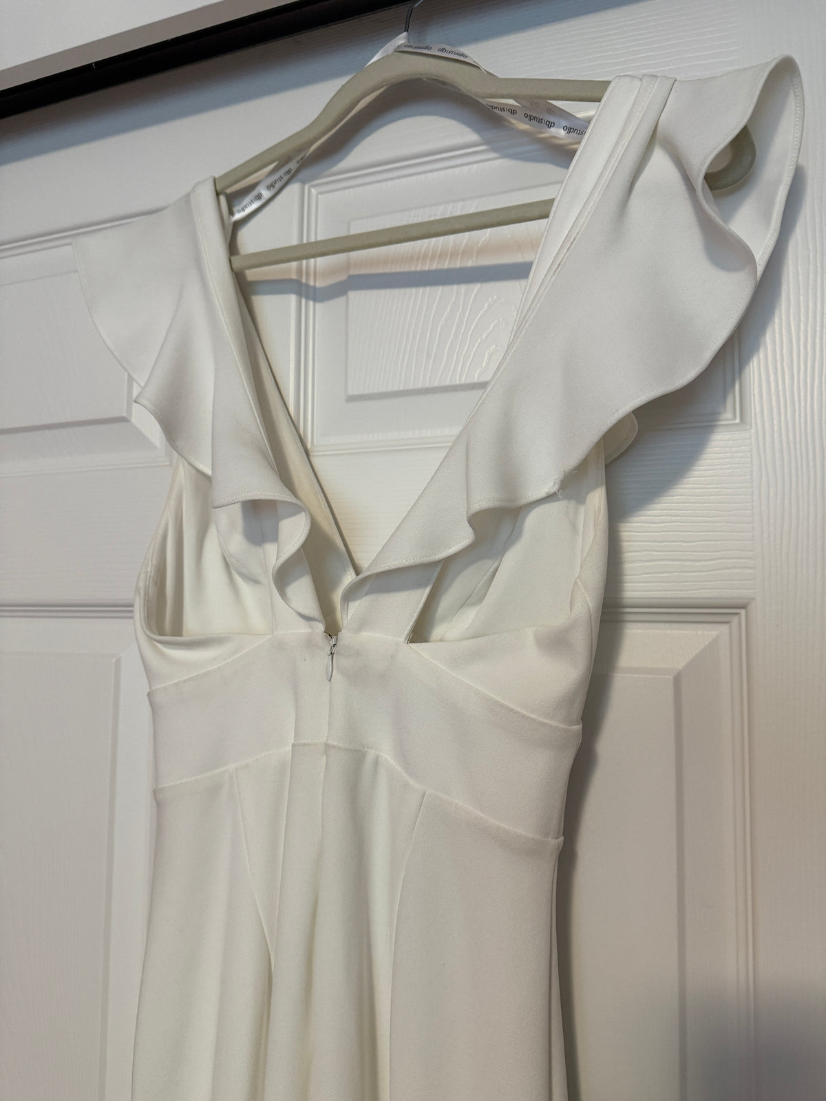 NWT DB Studio Ruffled V-Neck Gown in Ivory