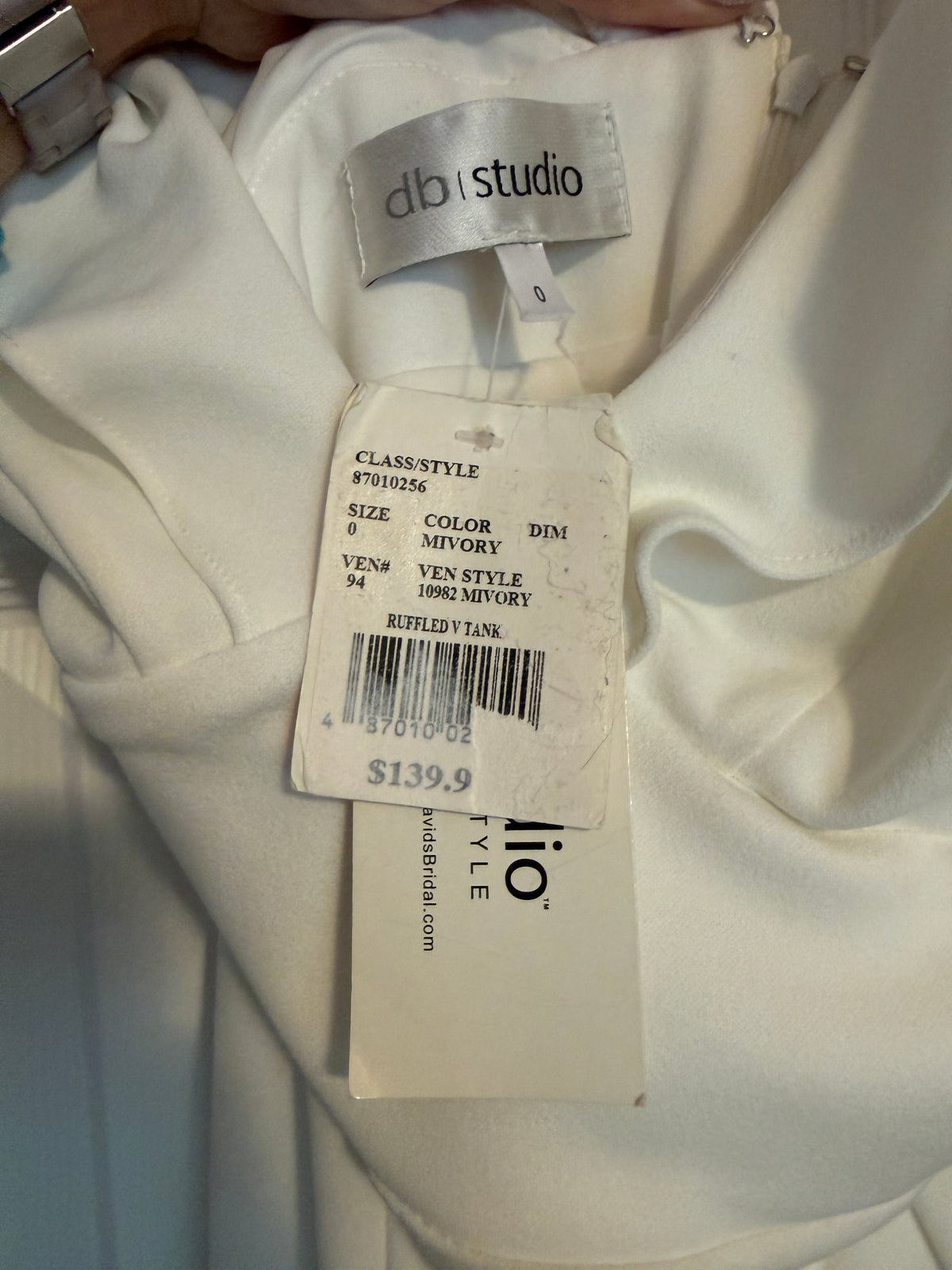 NWT DB Studio Ruffled V-Neck Gown in Ivory