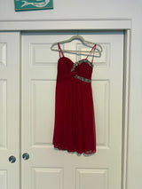 Red Chiffon Rhinestone Strapless Mini Dress