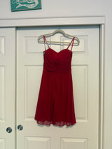 Red Chiffon Rhinestone Strapless Mini Dress