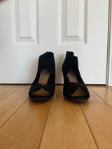 IMPO Black Peep Toe Cutout Scallop Heels w/ Zip Back