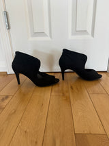 IMPO Black Peep Toe Cutout Scallop Heels w/ Zip Back