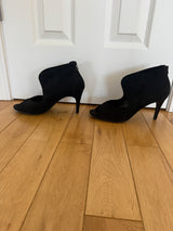 IMPO Black Peep Toe Cutout Scallop Heels w/ Zip Back