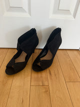 IMPO Black Peep Toe Cutout Scallop Heels w/ Zip Back