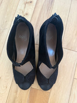 IMPO Black Peep Toe Cutout Scallop Heels w/ Zip Back