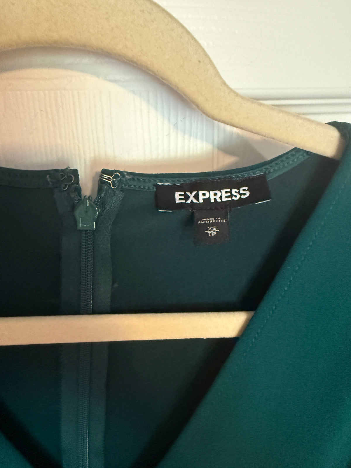 Express V-Neck Tie Waist Straight Leg Jumpsuit with Pockets in Deep Teal