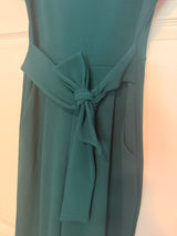 Express V-Neck Tie Waist Straight Leg Jumpsuit with Pockets in Deep Teal