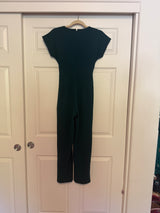 Express V-Neck Tie Waist Straight Leg Jumpsuit with Pockets in Deep Teal