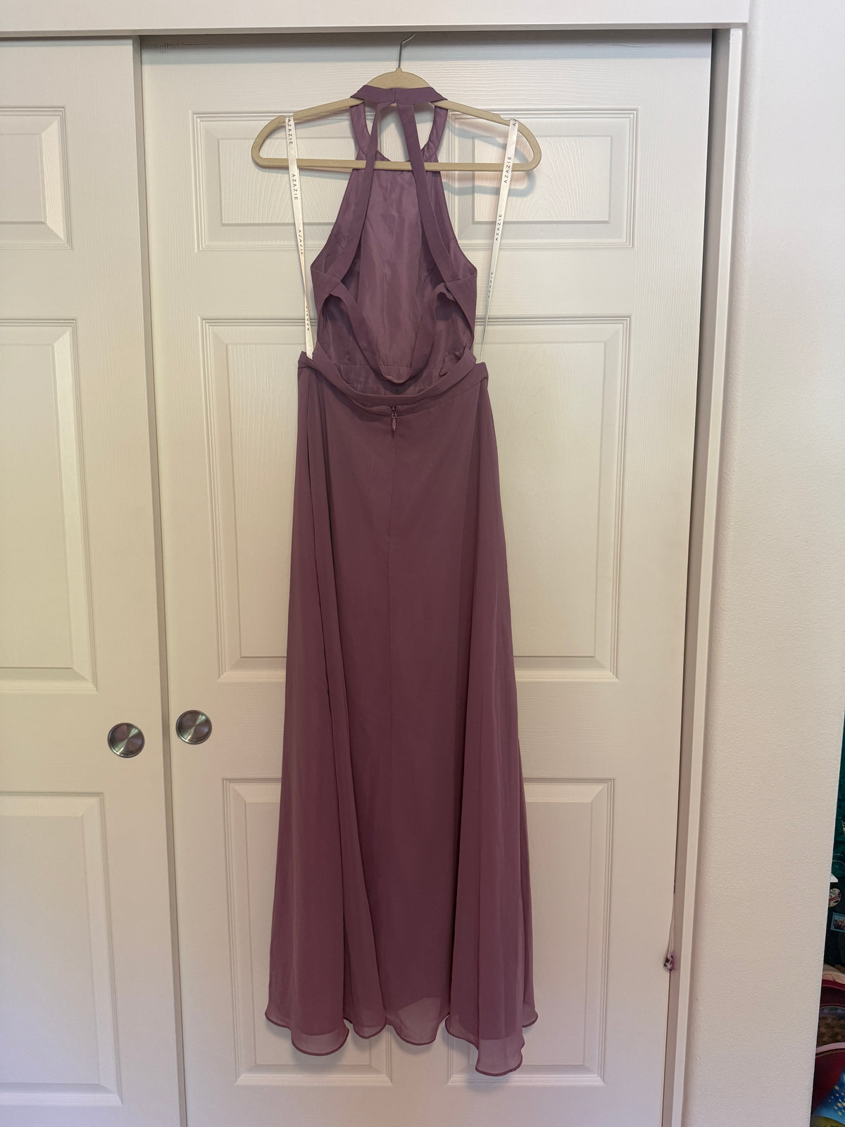 Azazie Clarice A-Line Halter Chiffon Dress in "Wisteria"