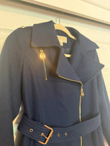 Michael Kors Navy Blue Wool Blend Belted Asymmetrical Zip Coat