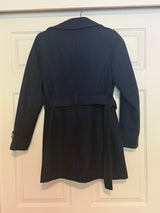 Michael Kors Navy Blue Wool Blend Belted Asymmetrical Zip Coat