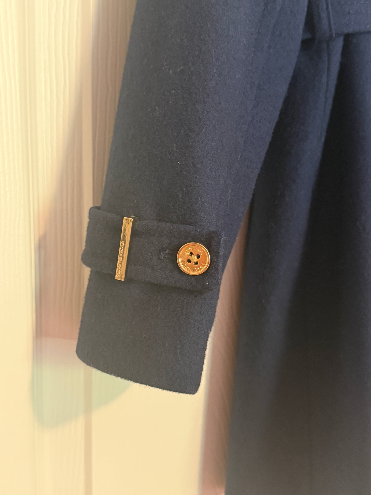 Michael Kors Navy Blue Wool Blend Belted Asymmetrical Zip Coat