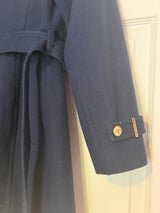 Michael Kors Navy Blue Wool Blend Belted Asymmetrical Zip Coat