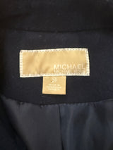 Michael Kors Navy Blue Wool Blend Belted Asymmetrical Zip Coat