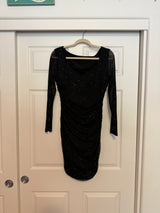 NWT MOEENCN Mesh Dress Sparkly Long Sleeve Square Collar Ruched Bodycon Dress