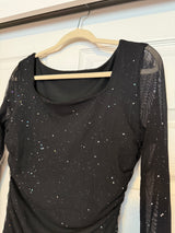 NWT MOEENCN Mesh Dress Sparkly Long Sleeve Square Collar Ruched Bodycon Dress