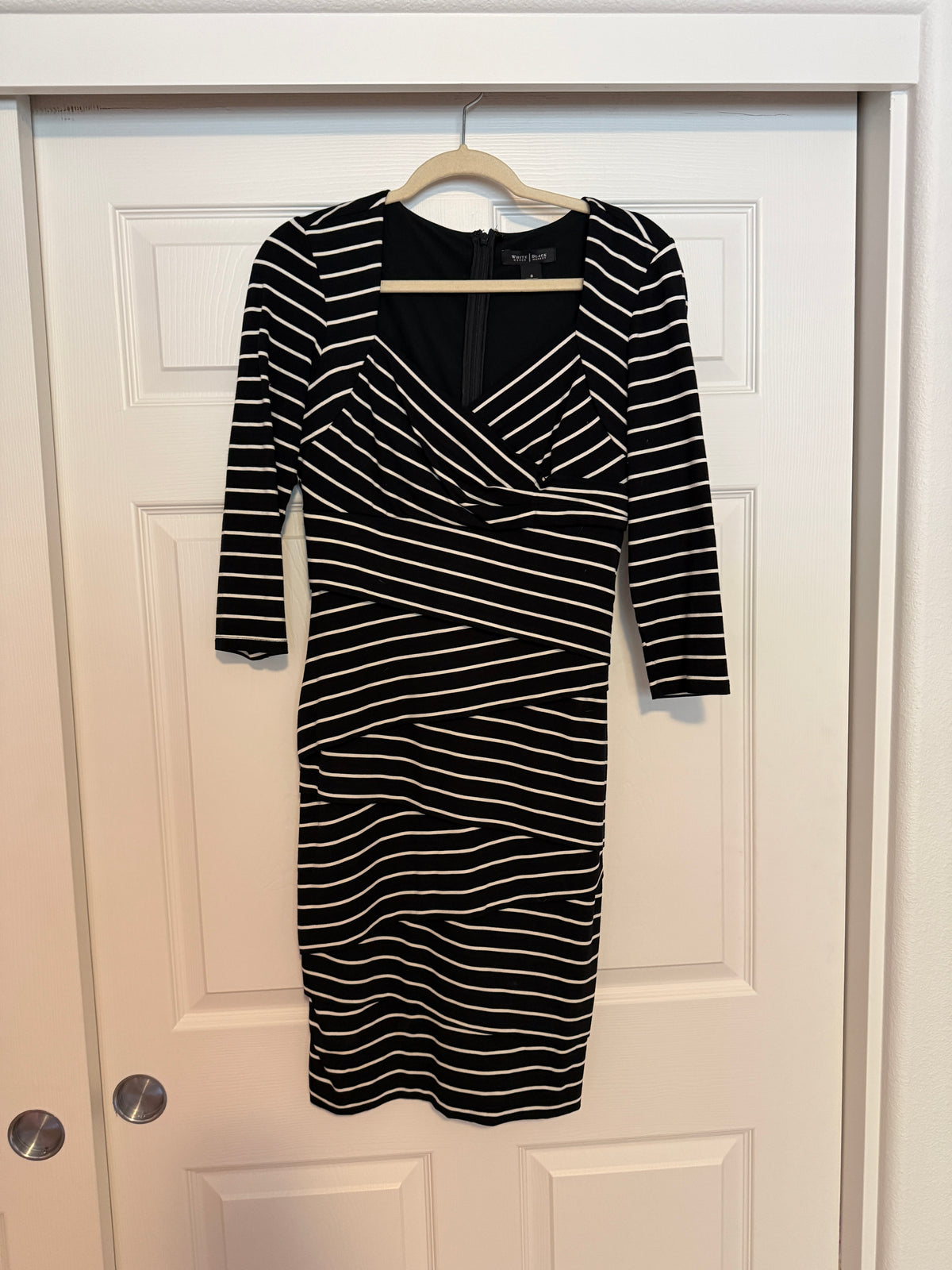 WHBM 3/4 Sleeve Slimming Black-White Stripe Dress