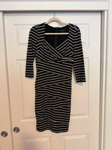 WHBM 3/4 Sleeve Slimming Black-White Stripe Dress