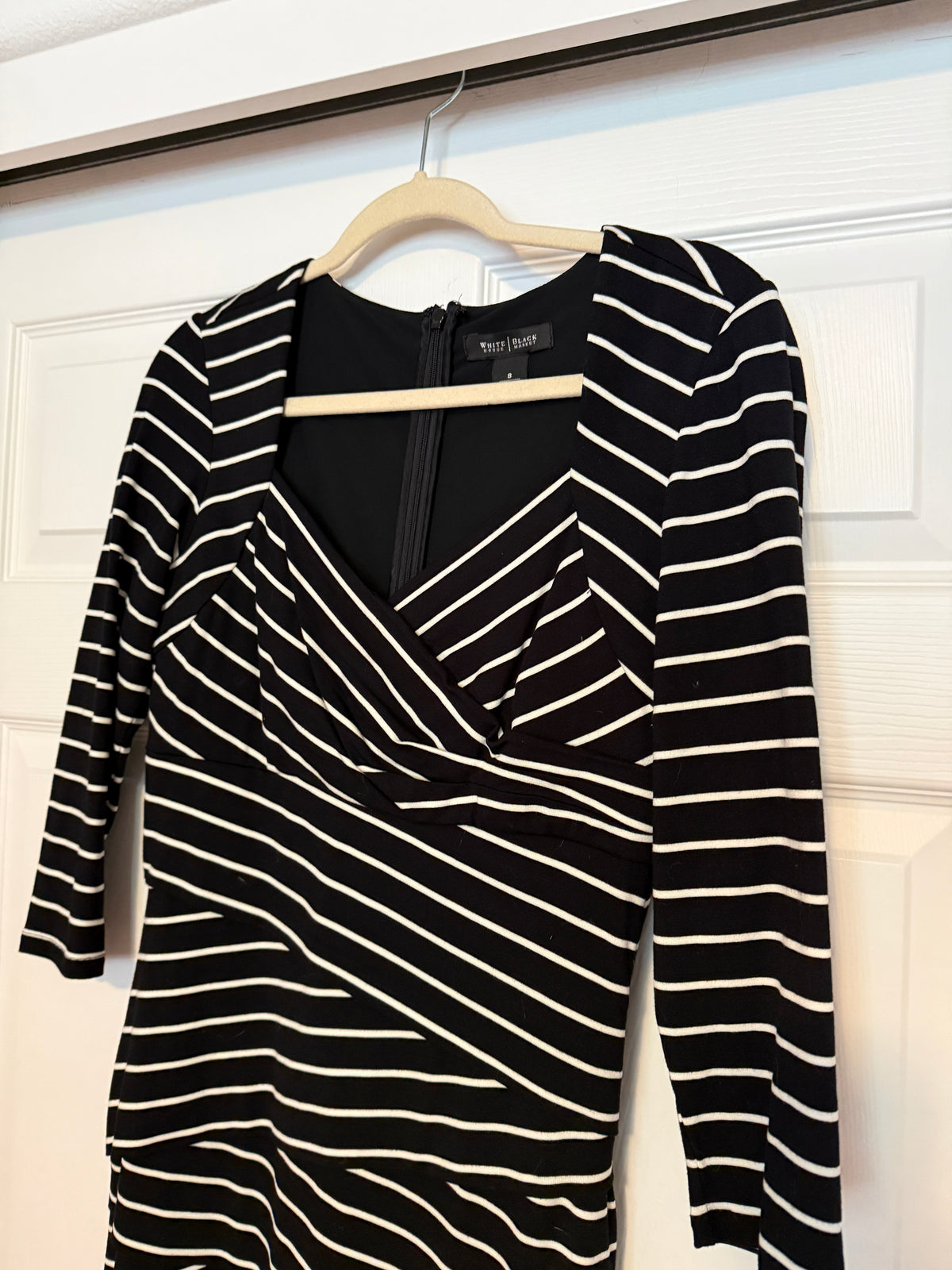 WHBM 3/4 Sleeve Slimming Black-White Stripe Dress
