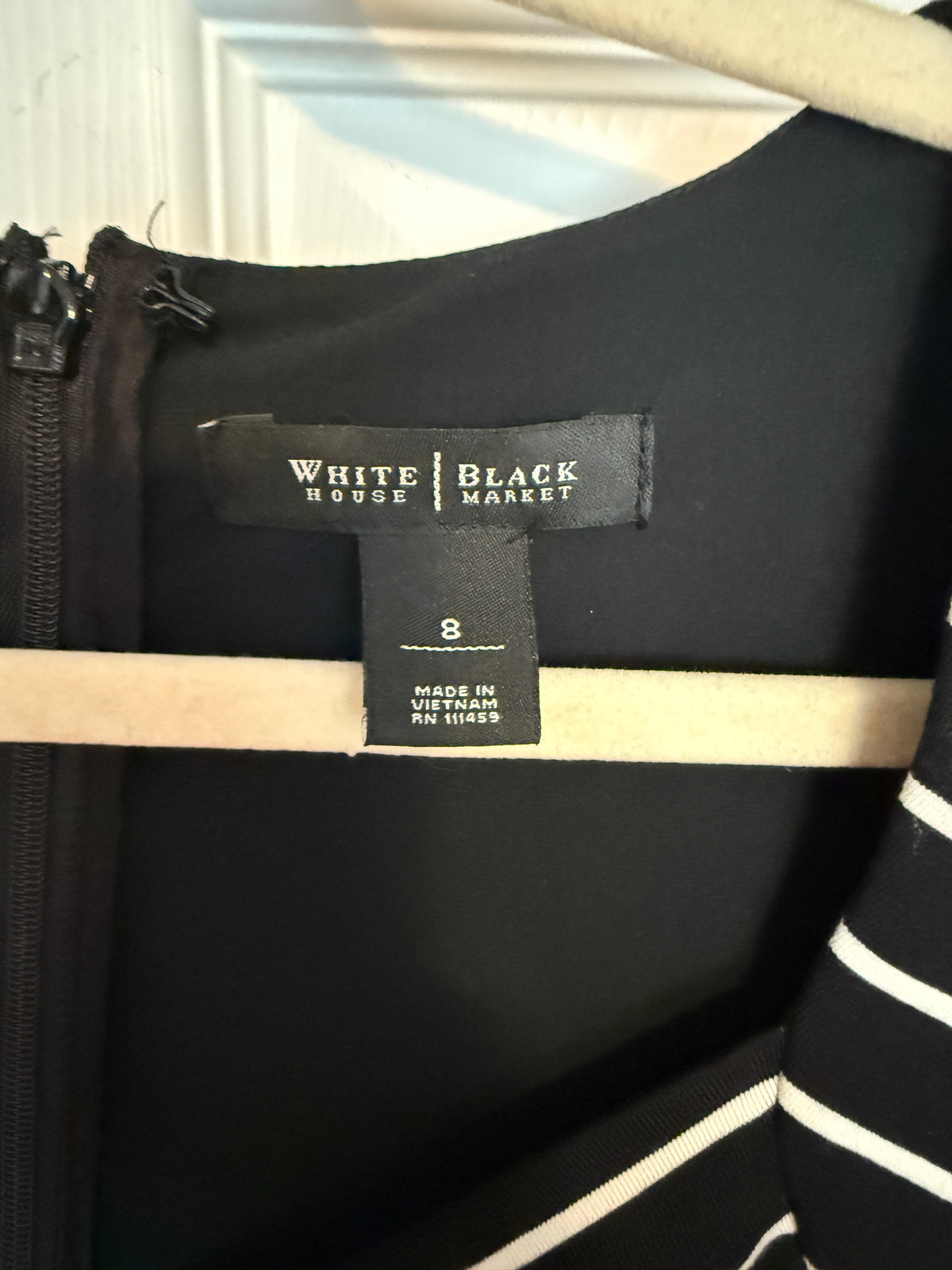 WHBM 3/4 Sleeve Slimming Black-White Stripe Dress