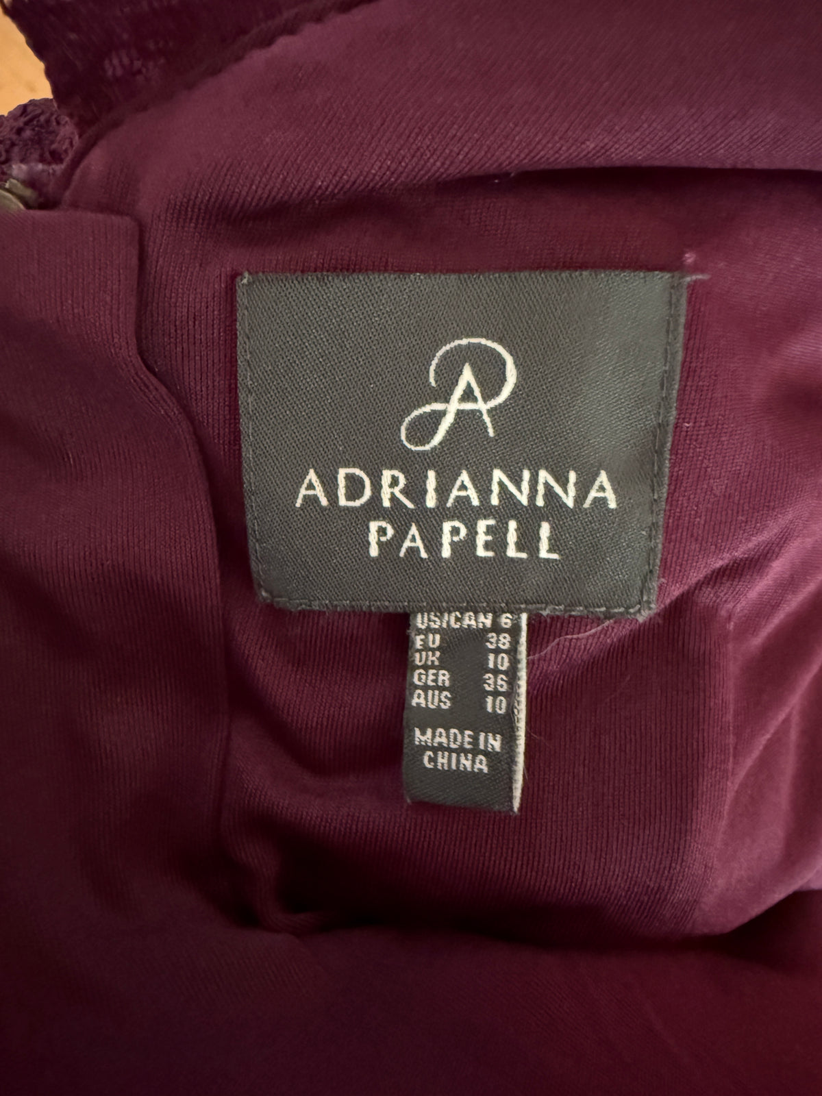 Adrianna Papell Burgundy/Purple Lace Mini Dress