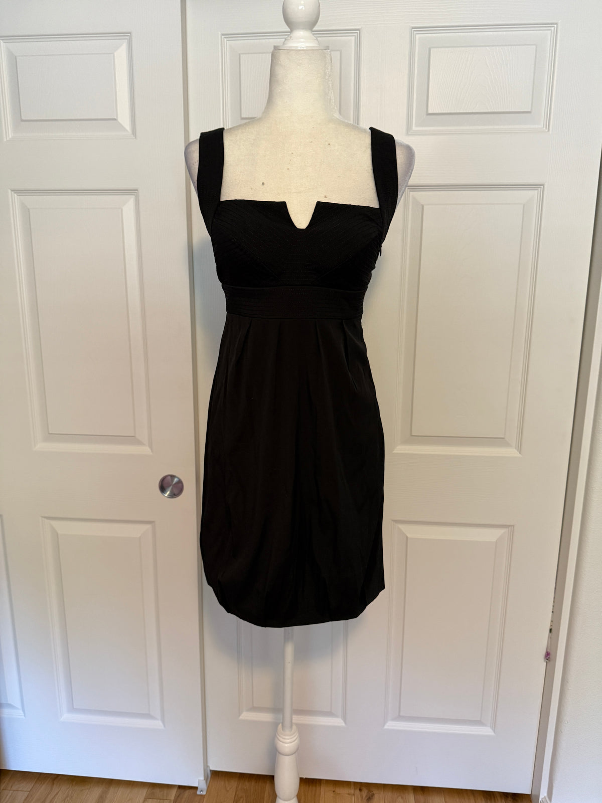 WHBM Black Notch-Neck Bubble Hem Tick Stitch Party Dress