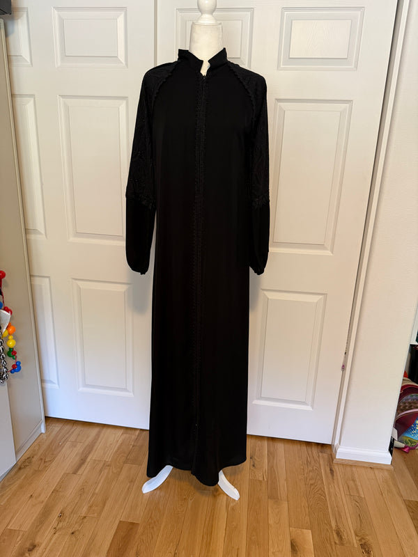 Gorgeous Black Semi-sheer shimmer lace zip up housecoat robe