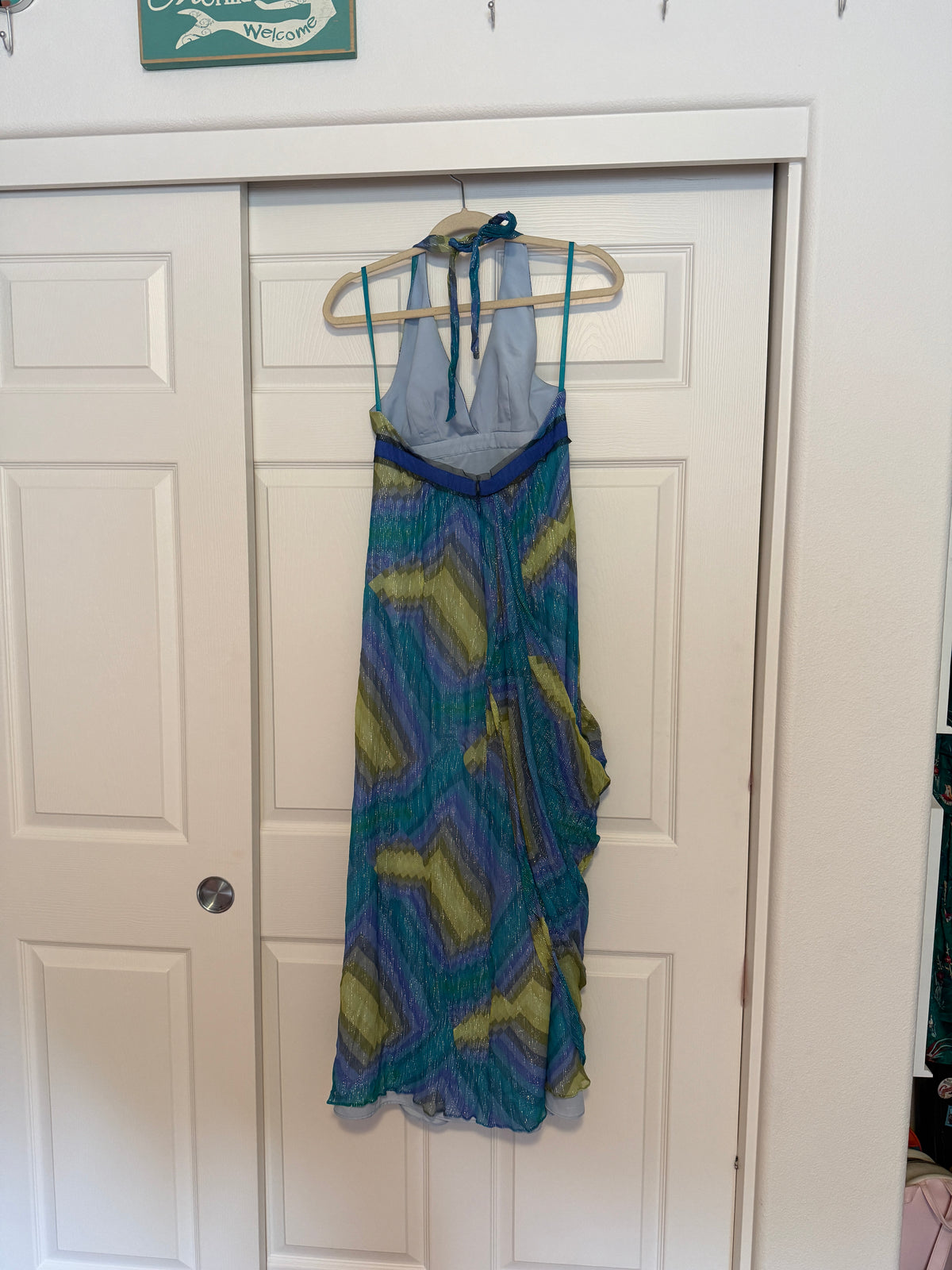 BCBG MaxAzria Bright Chambray Print Halter Maxi Dress