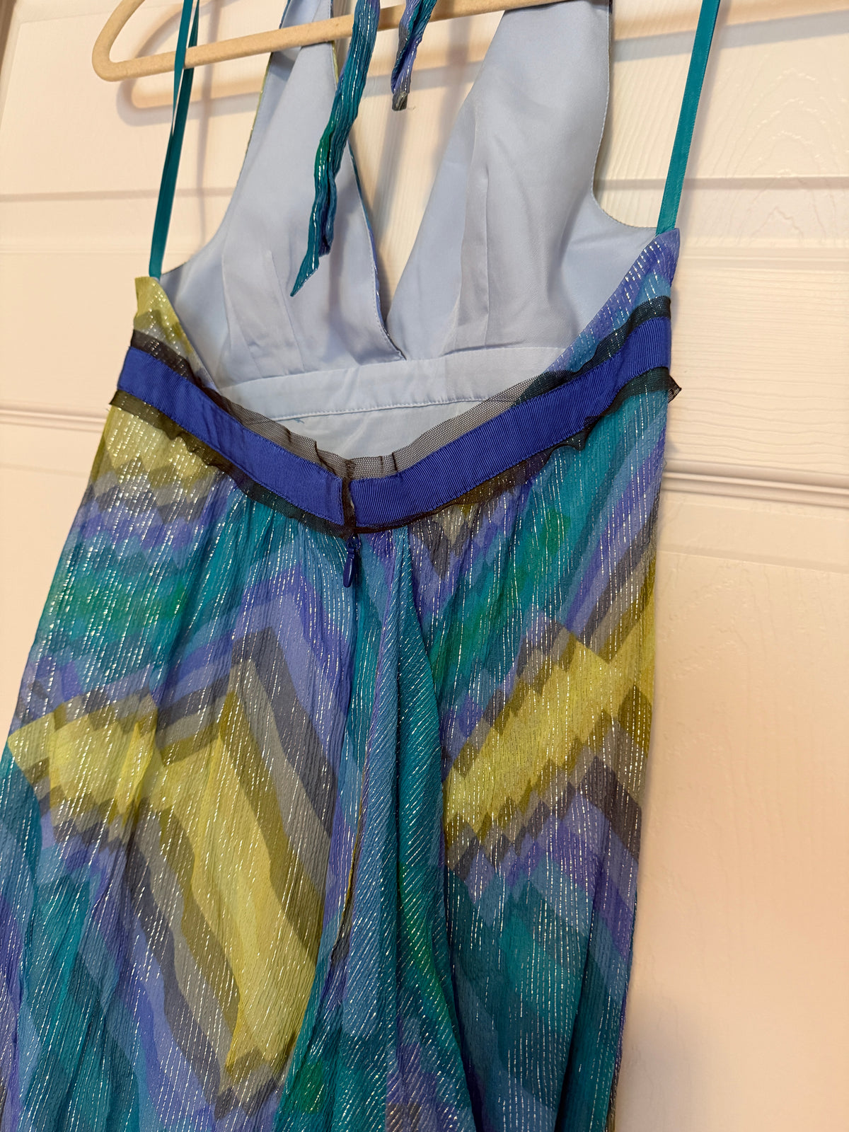 BCBG MaxAzria Bright Chambray Print Halter Maxi Dress