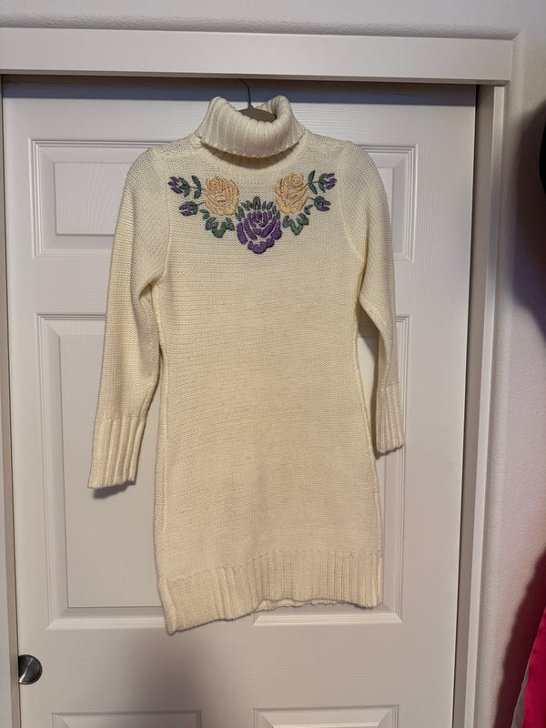 NWT Alberto Makali Floral Embroidered Turtleneck Sweater Dress