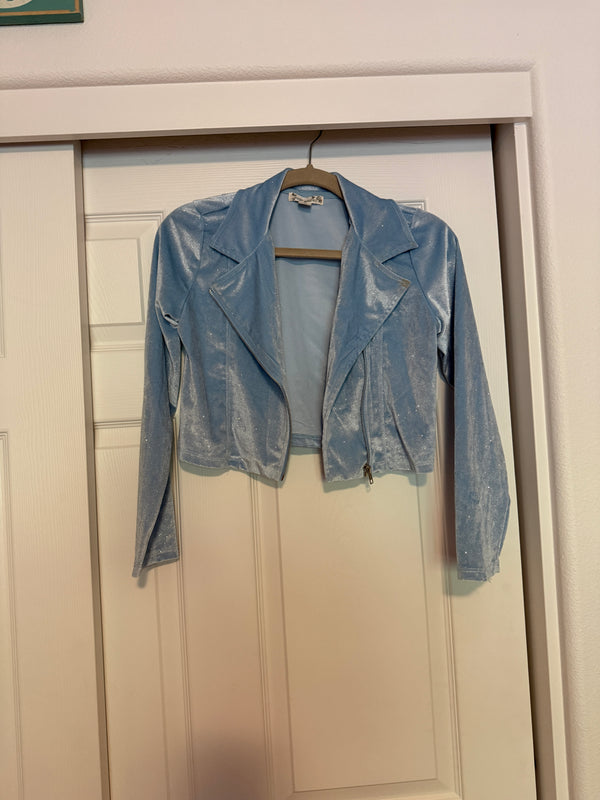 Girls' Knitworks Light Blue Velvety Shimmer Asymmetrical Jacket