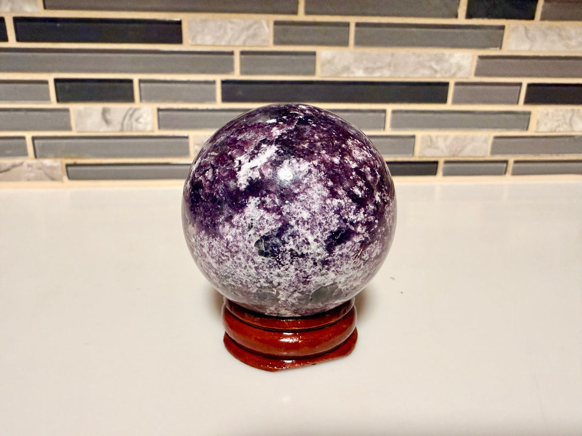 Lepidolite Sphere with Rosewood Stand