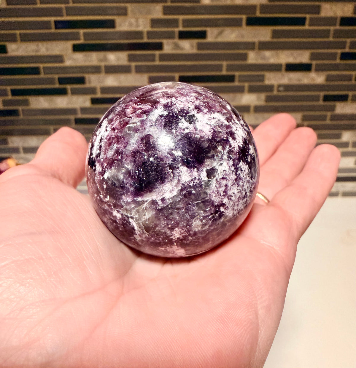 Lepidolite Sphere with Rosewood Stand