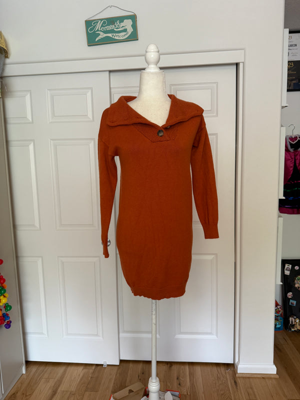 KIRUNDO Long Sleeve Turtleneck Sweater Dress in Rust/Orange
