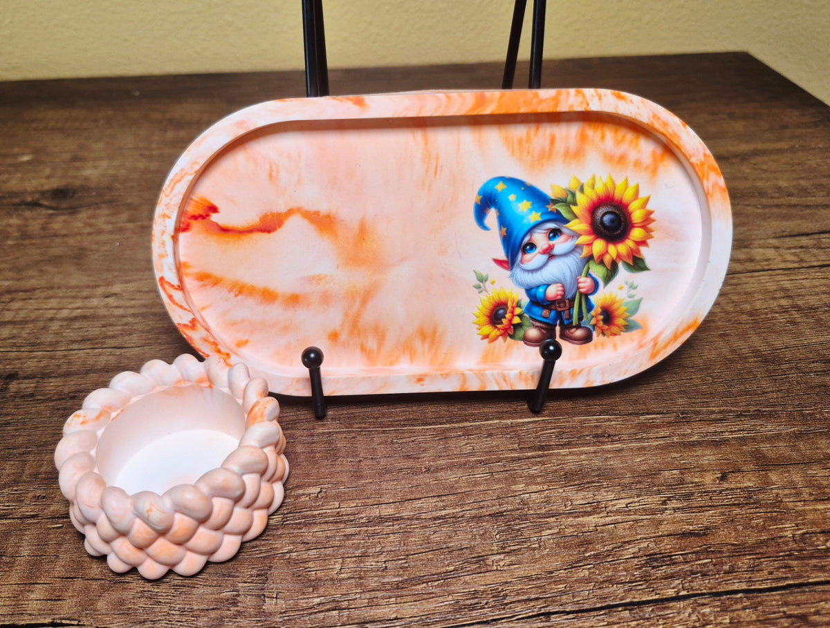 Resin Crete Trinket Tray W/Tealight Candle Holder